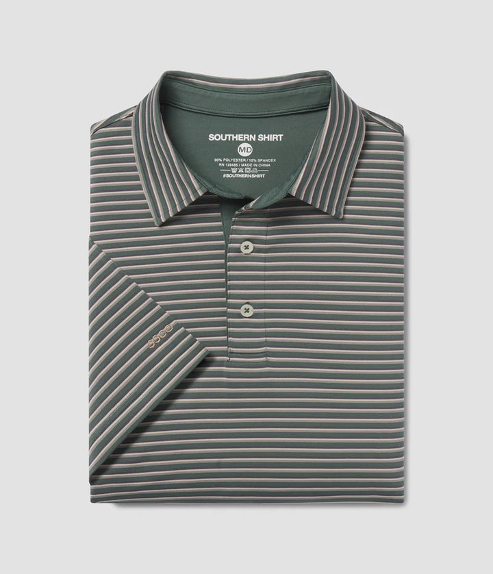 SSCO Men’s Crestline Stripe Performance Polo - Dark Forest