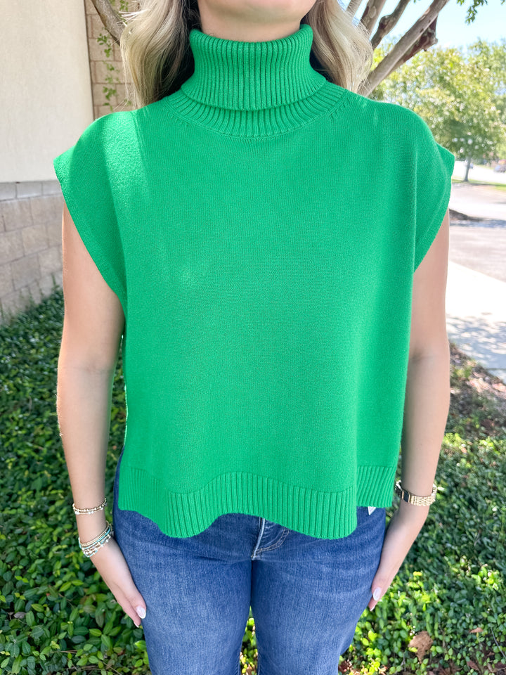 Bailey Turtleneck Hi/Lo Sweater - Green