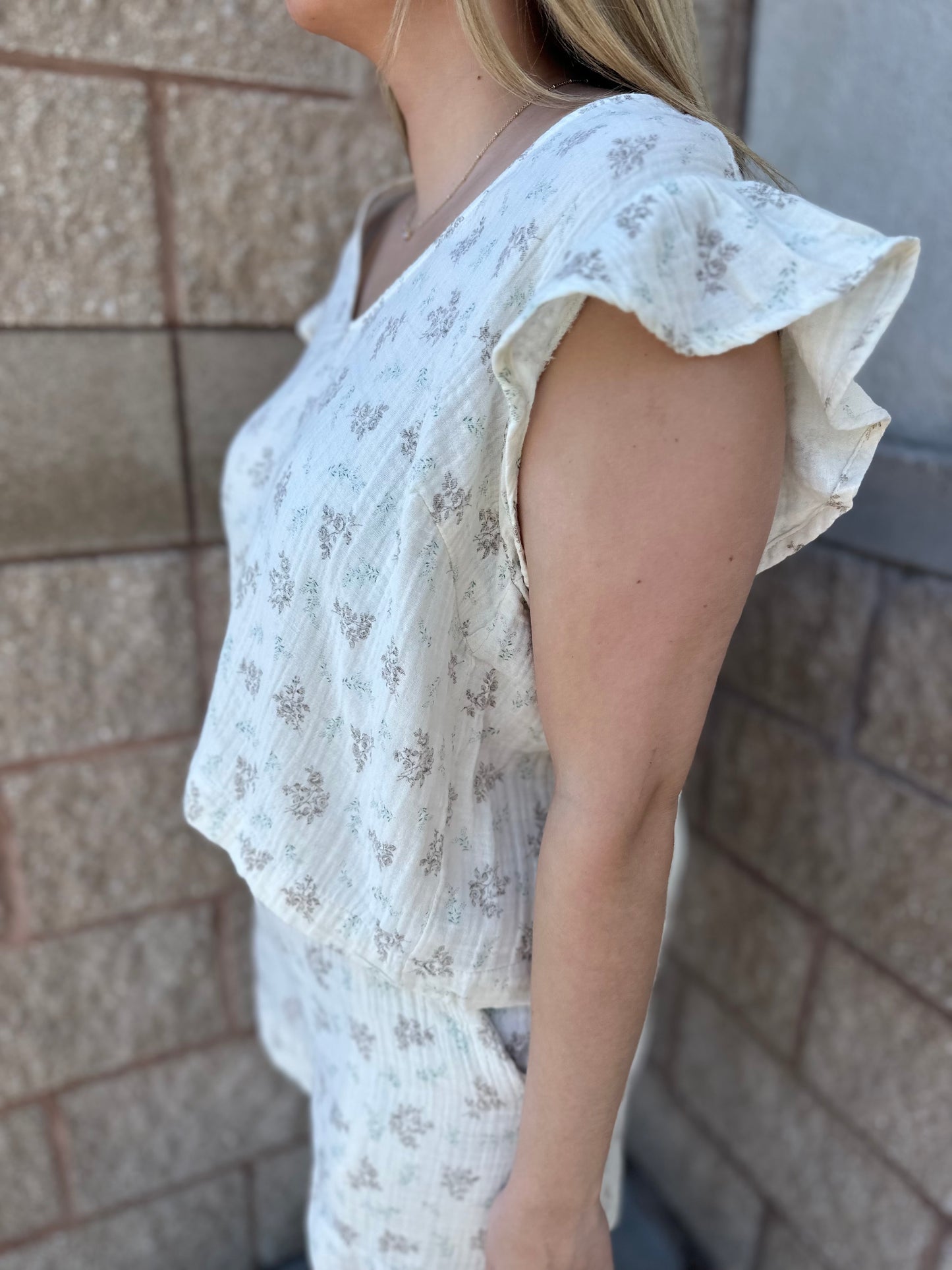 Vintage Floral Gauze V-Neck Top