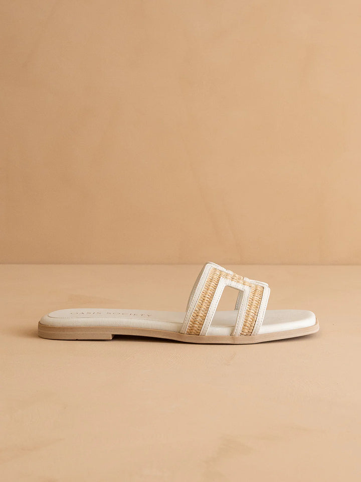 Ena Cutout Raffia Sandal - White