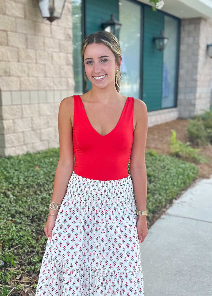 Scarlet V-Neck Bodysuit - Red