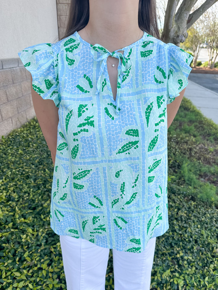 Lydia Top - Trellis Tiles Blue