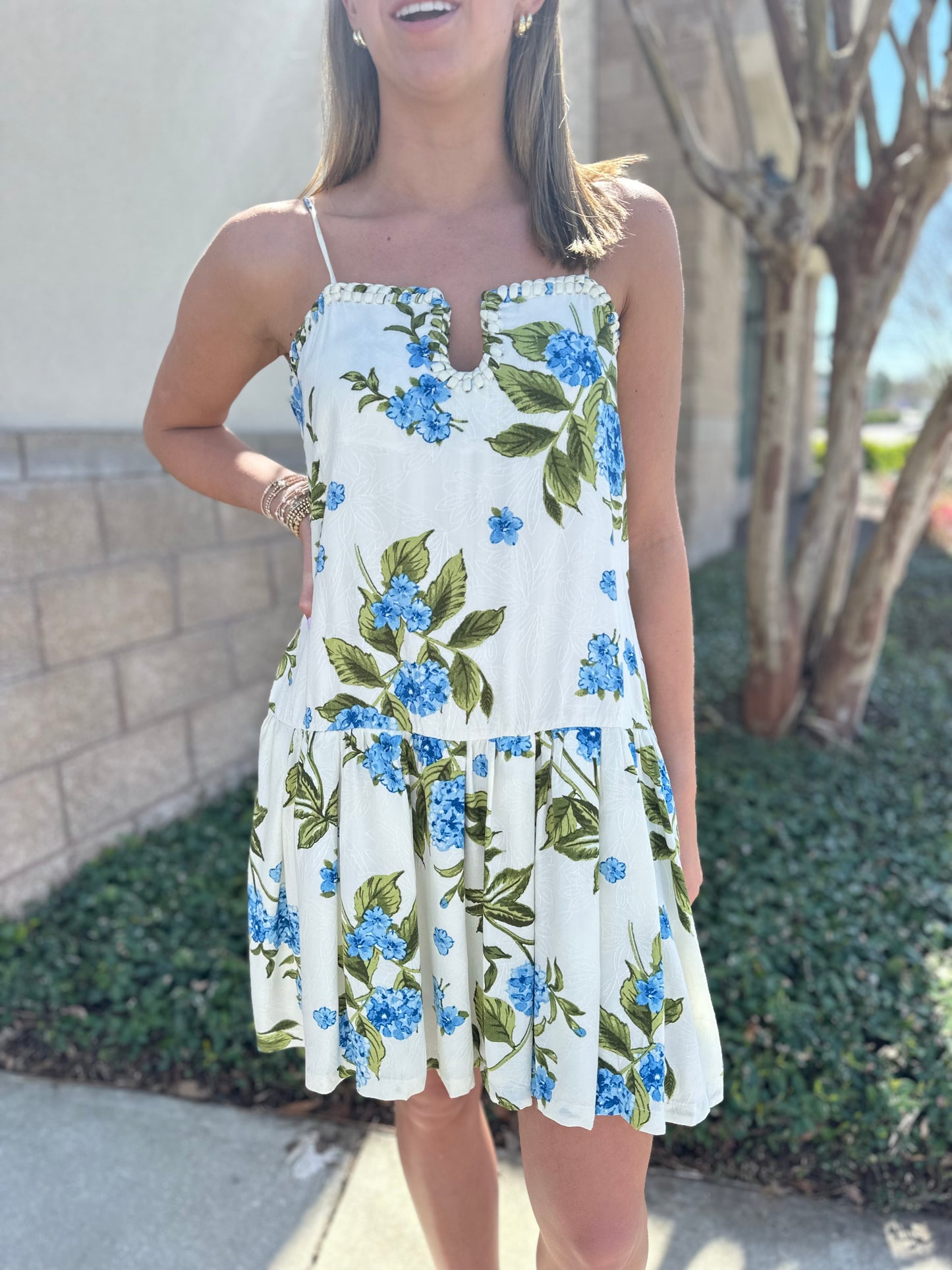 Hydrangea Garden Braided Detail Dress