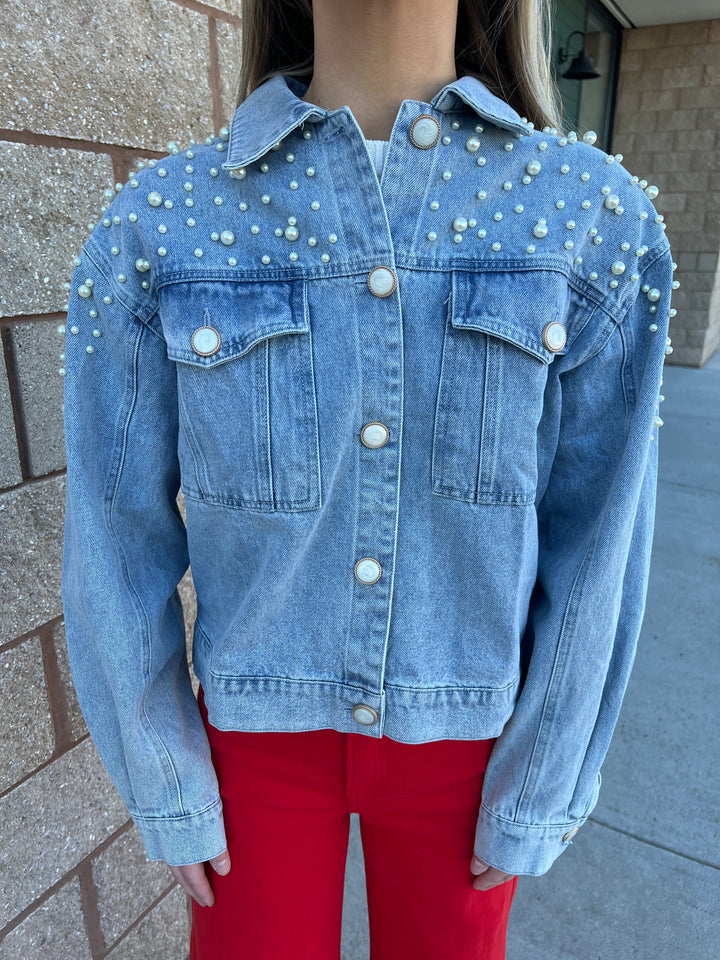 Pearls Please Denim Jacket