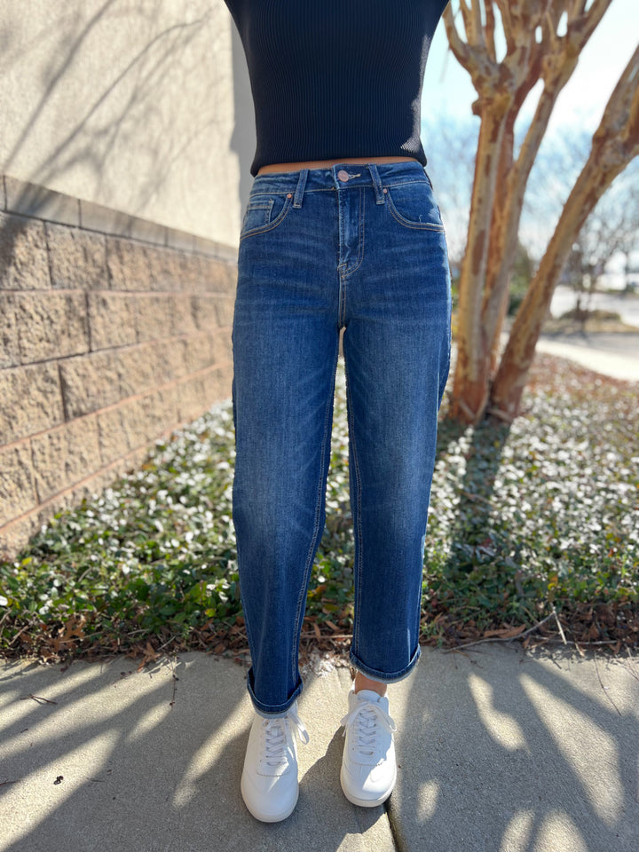 Risen High Rise Crop Boyfriend Tapered Jeans