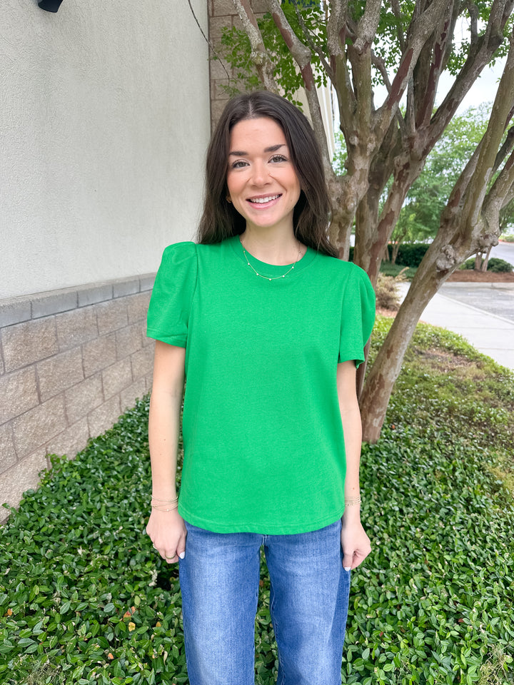 Larissa Pleat Sleeve Tee - Green