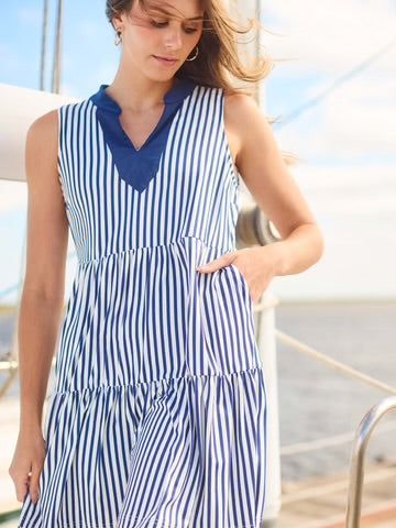 Newport Dress - Stripped Blue
