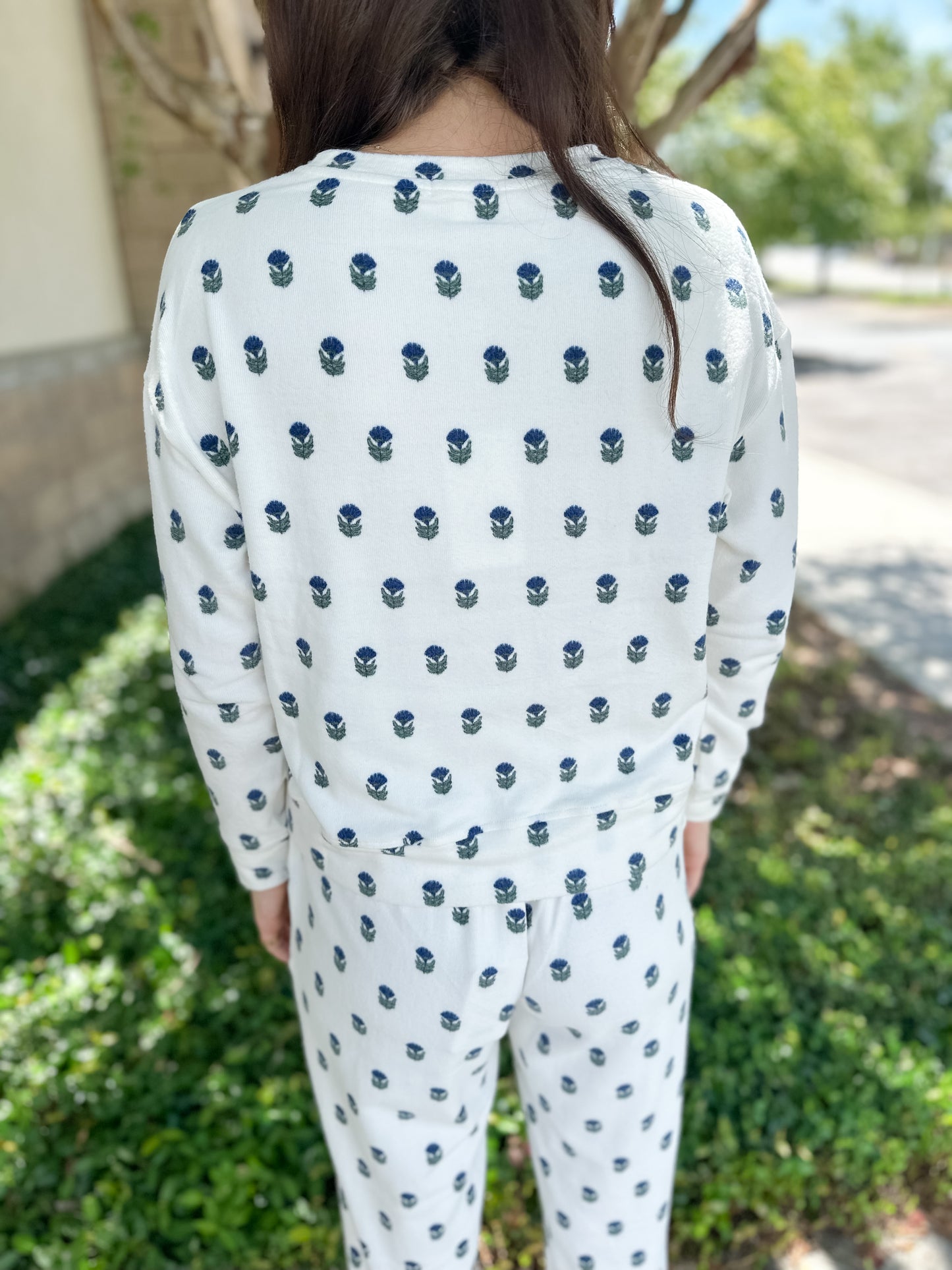 Sophie Floral Foulard Pajama Set - Navy