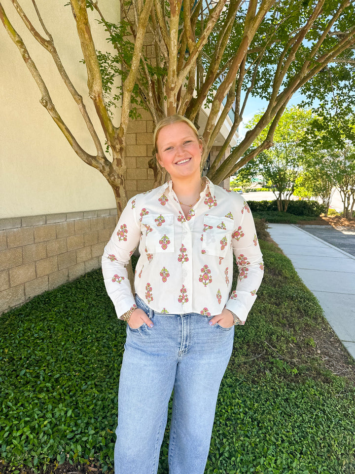 Ann Floral Pocket Camp Top