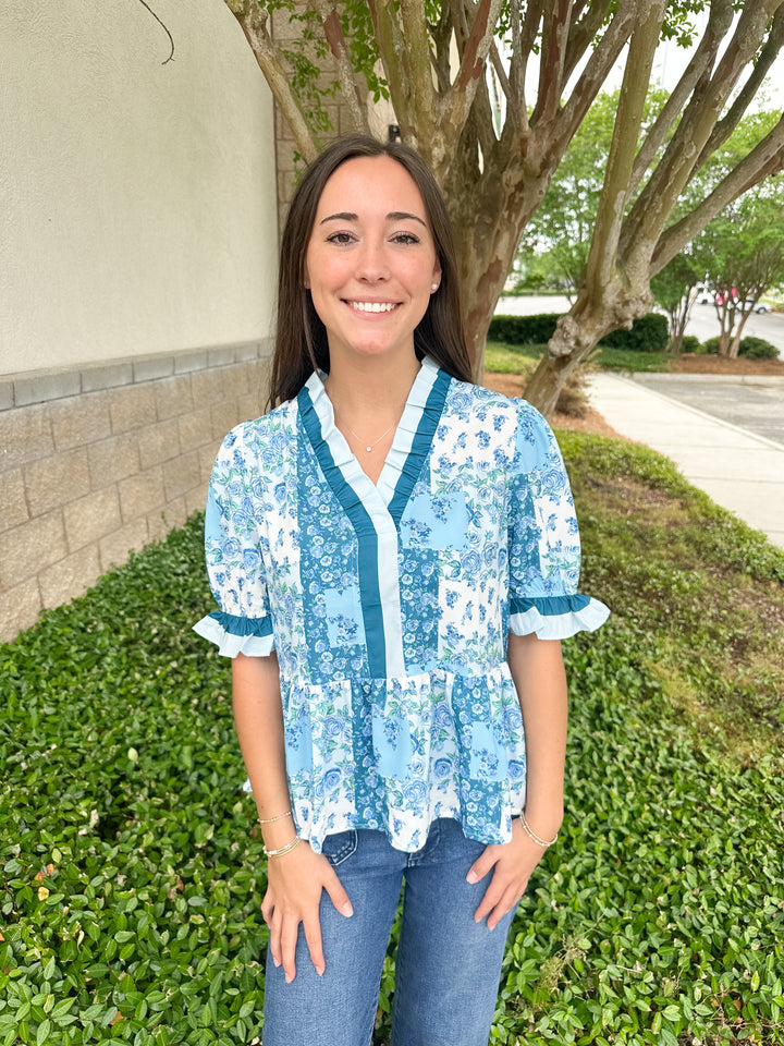 Sweet Puff Top - Blue Patch