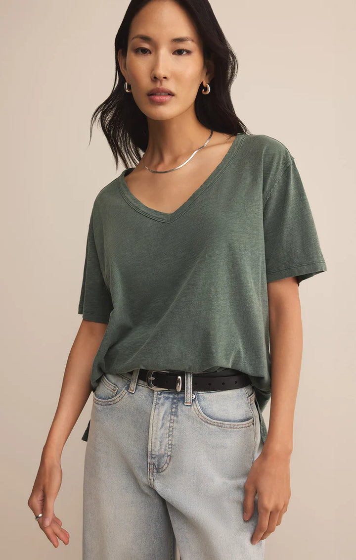 Lively Relaxed V-Neck Tee - Hunter Green
