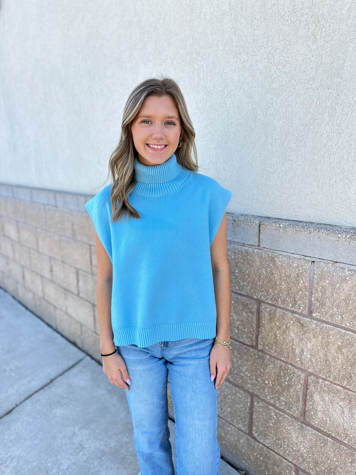 Bailey Turtleneck Hi/Lo Sweater - Baby Blue