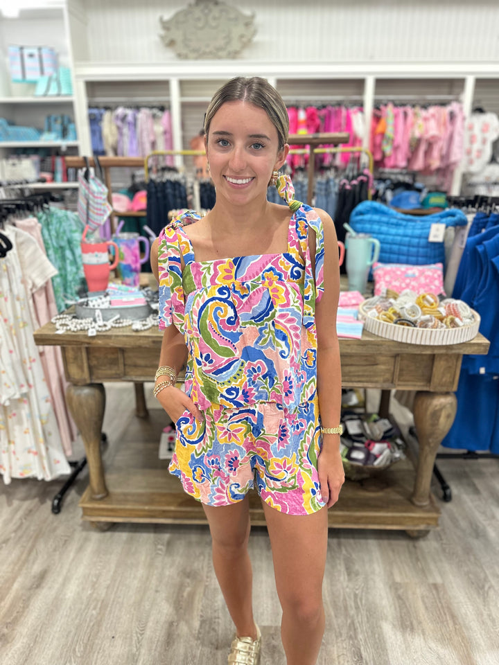 Maddie Watercolor Square Neck Top