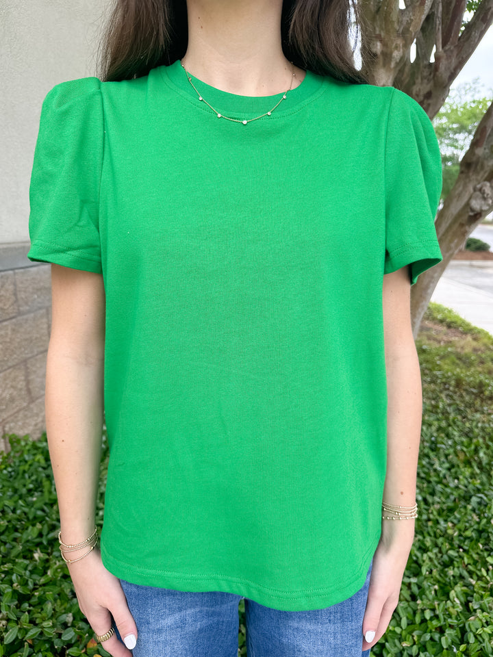 Larissa Pleat Sleeve Tee - Green