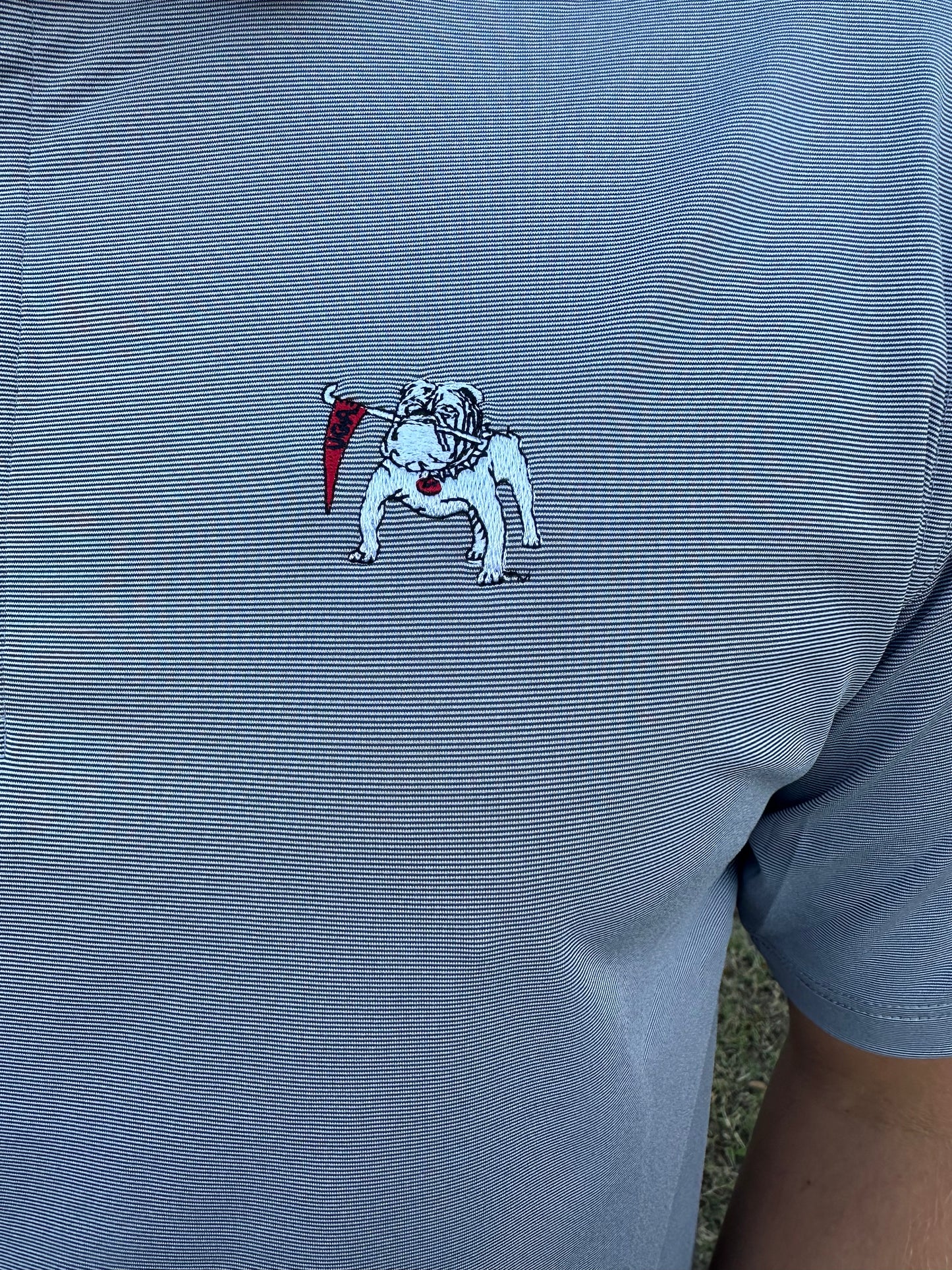 Onward Reserve UGA Hairline Stripe Vintage Bulldog Performance Polo - Nine Iron
