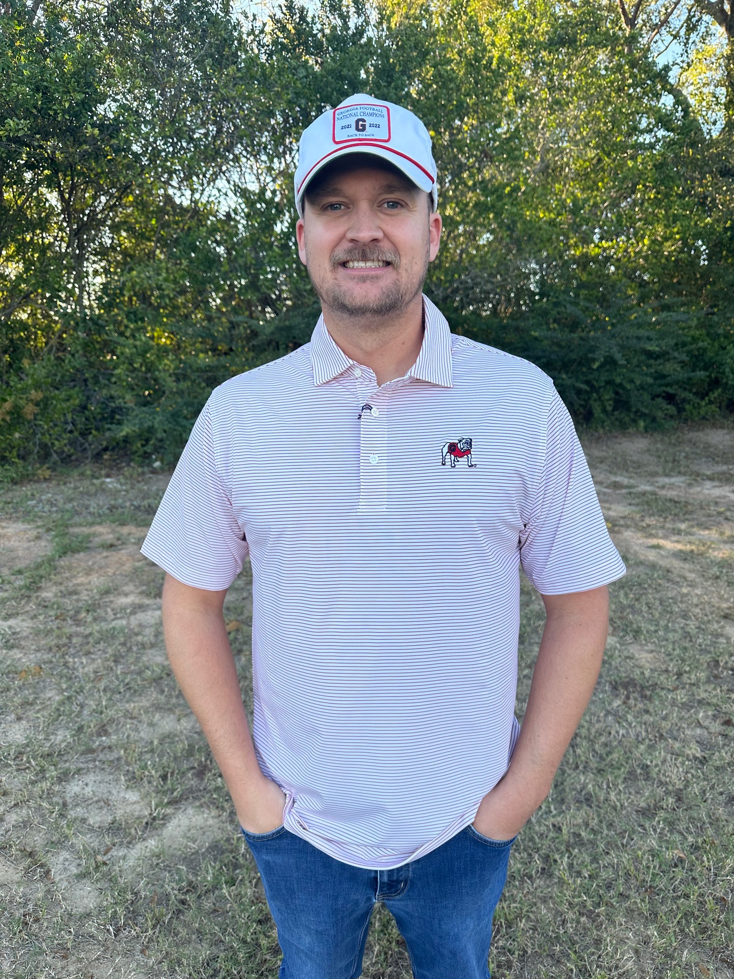 Onward Reserve UGA Birdie Stripe Standing Bulldog Polo