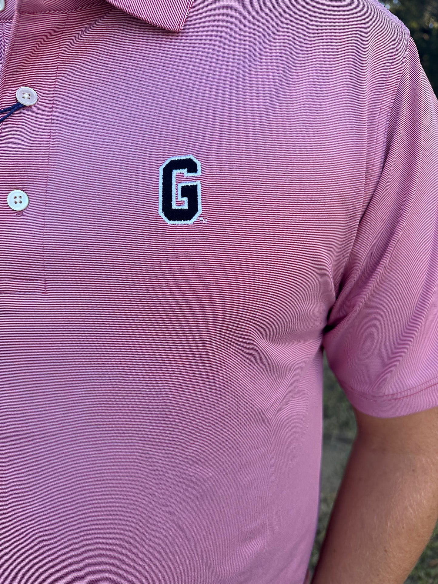 Onward Reserve UGA Hairline Stripe Vintage G Performance Polo - Red
