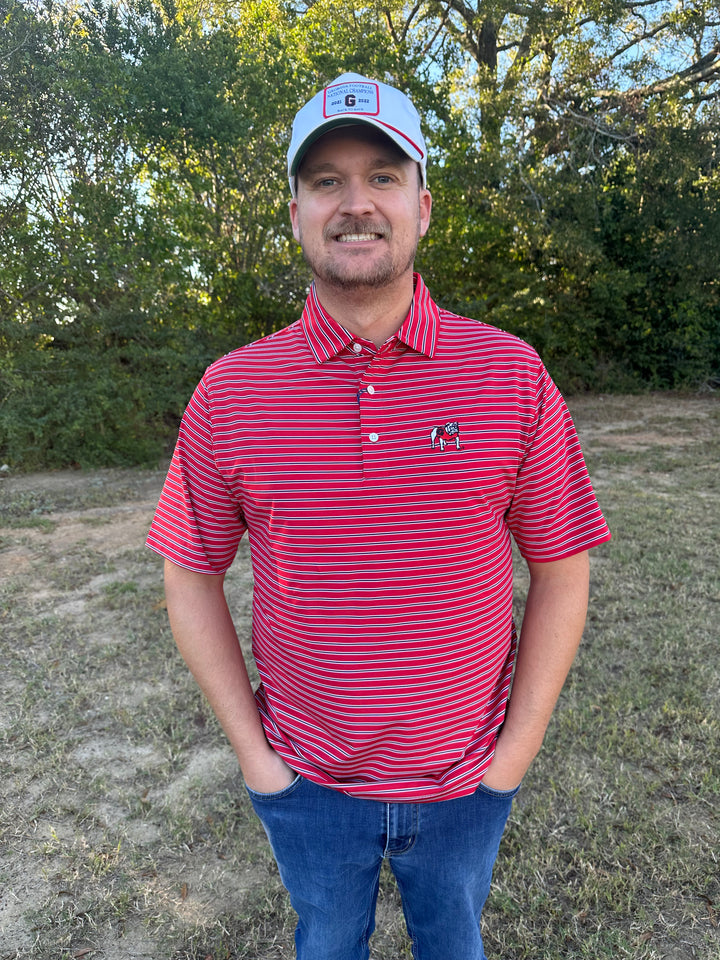 Onward Reserve UGA Standing Bulldog Eagle Stripe Performance Polo - Red