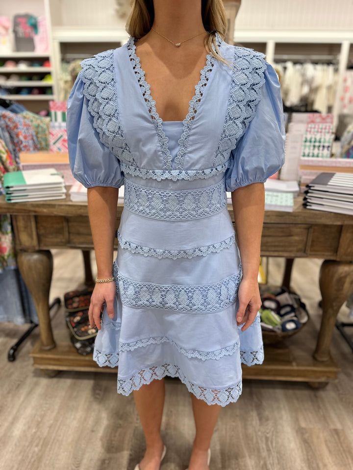 McKenna Lace Trim Dress - Blue