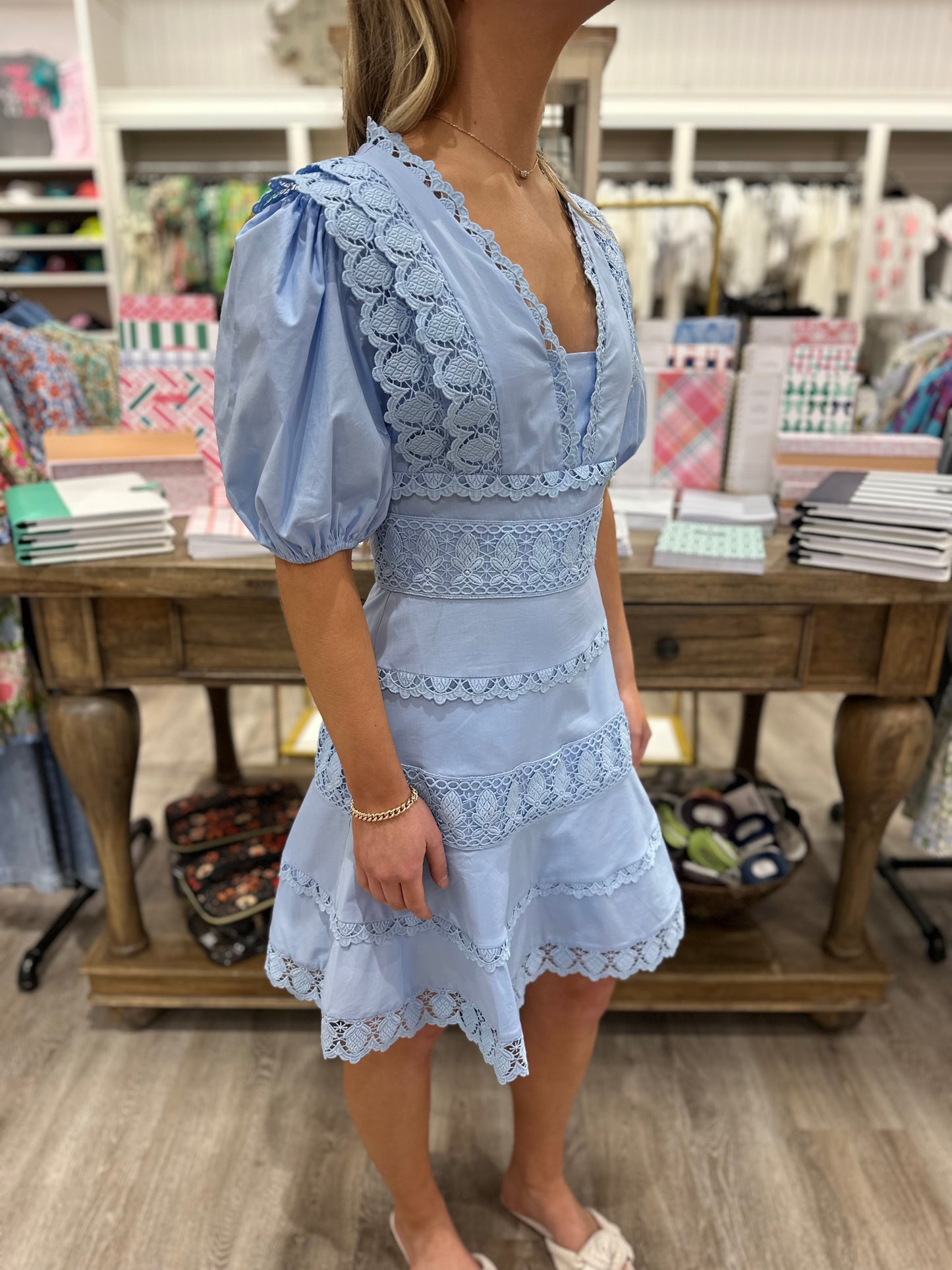 McKenna Lace Trim Dress - Blue