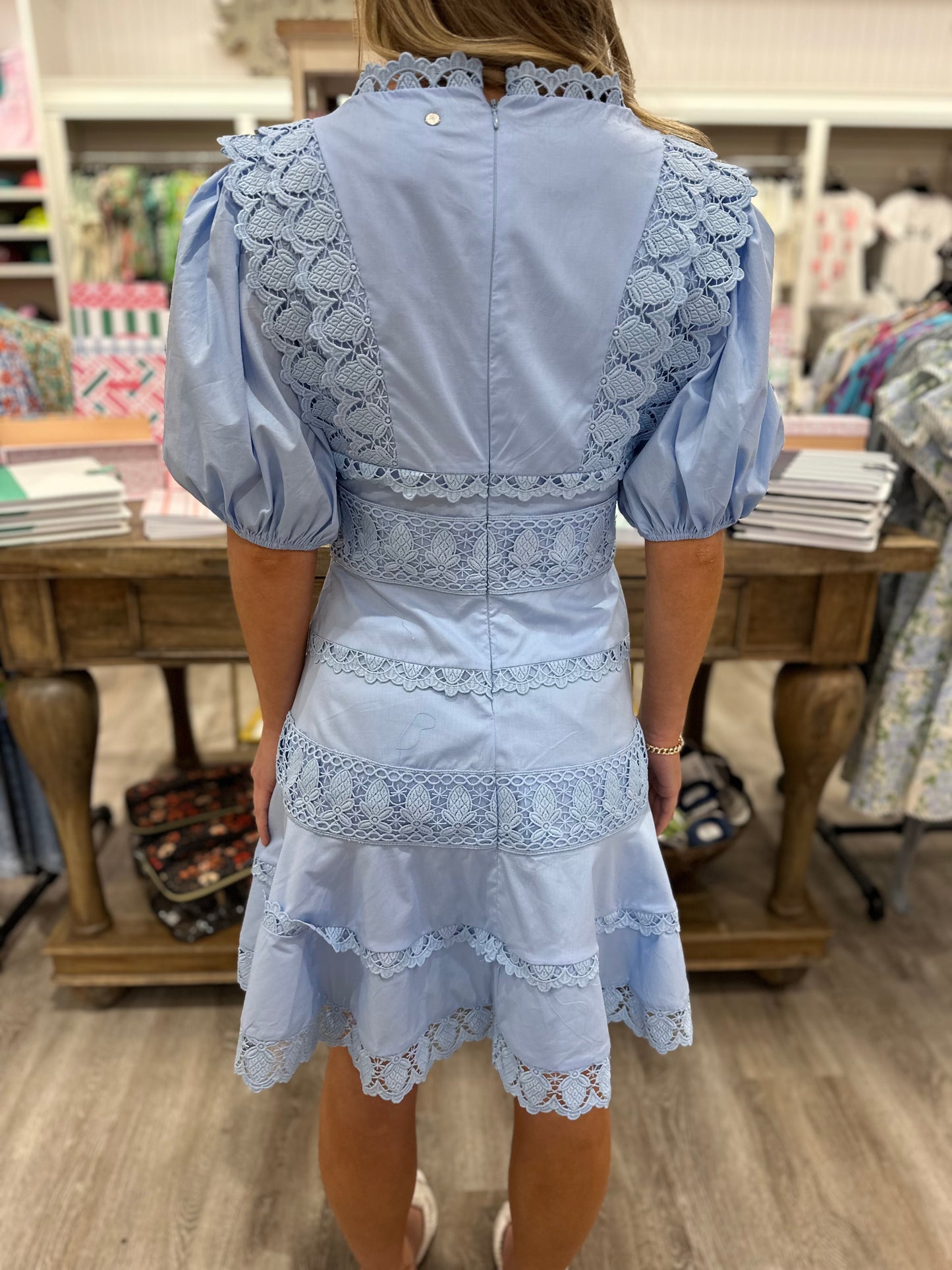 McKenna Lace Trim Dress - Blue