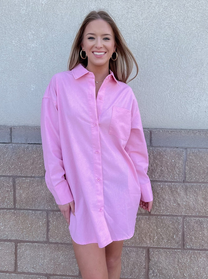 Samantha Button Up Dress: Pink