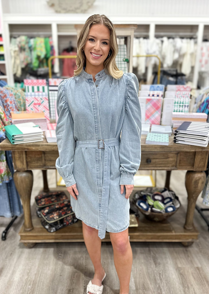 Denim Puff Belted Romper