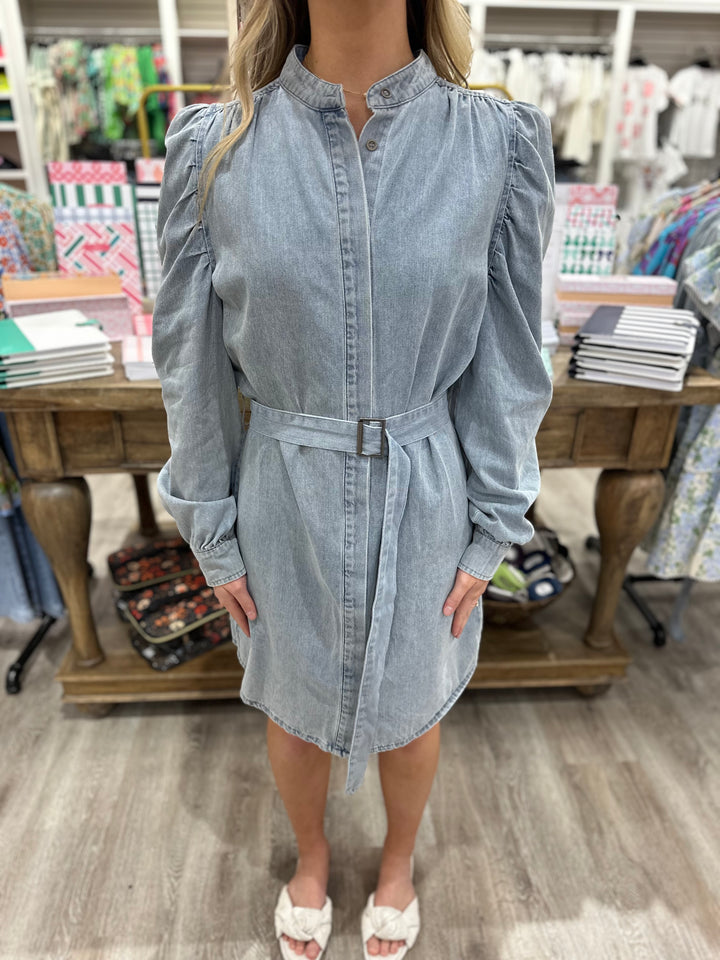 Denim Puff Belted Romper