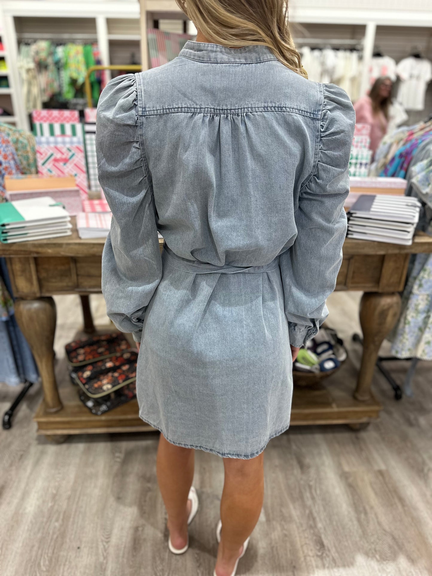 Denim Puff Belted Romper