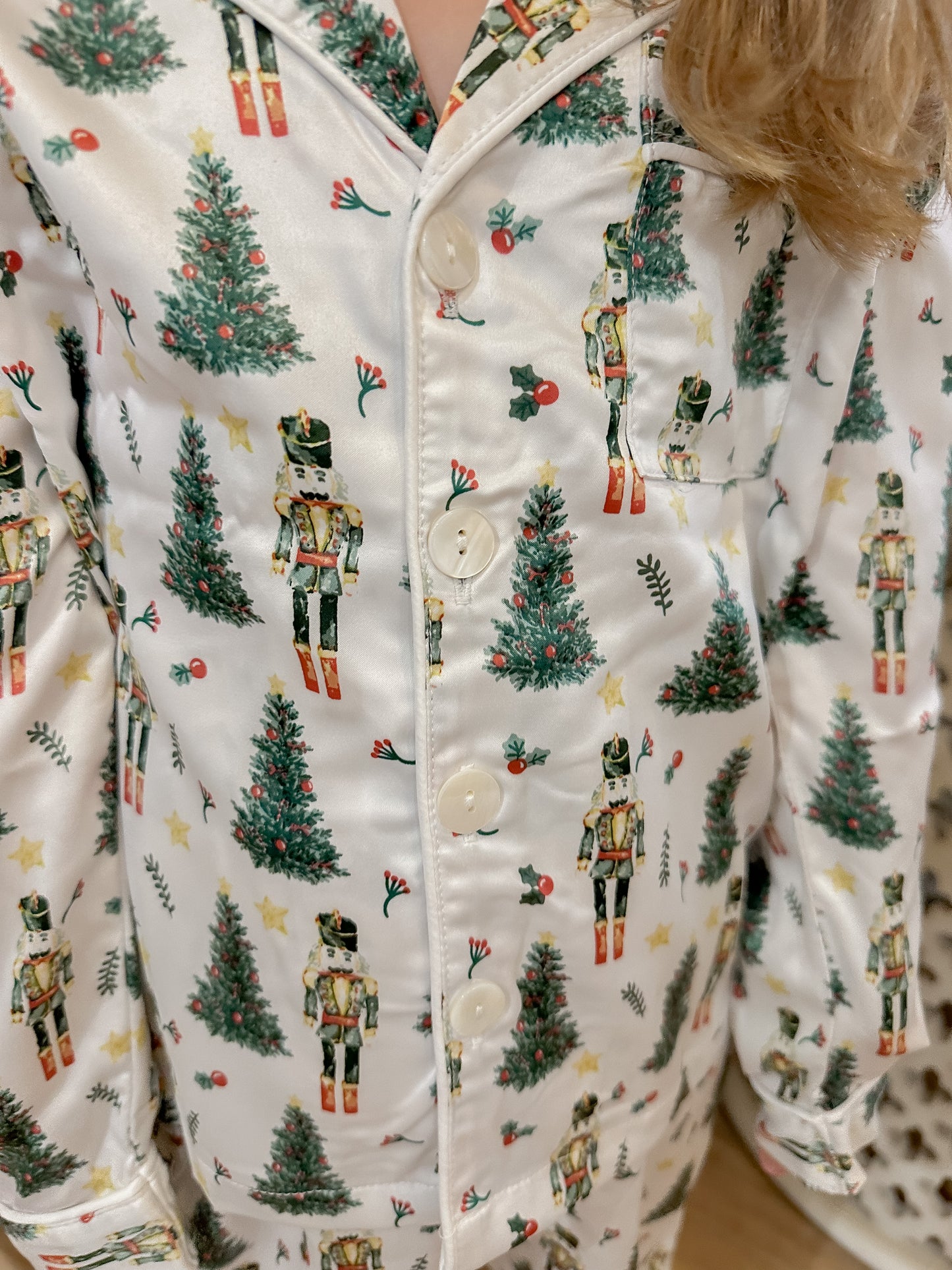 J. Marie Youth Satin Pajama Set - Christmas Trees & Nutcrackers