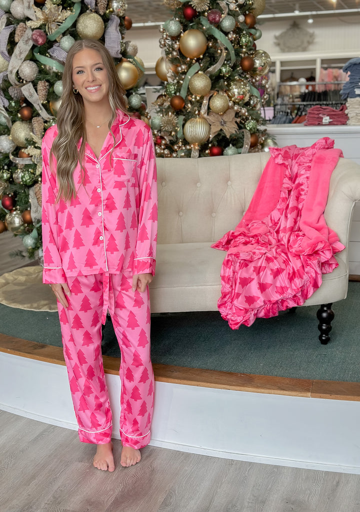 J. Marie Satin Pajama Set - Pink Christmas