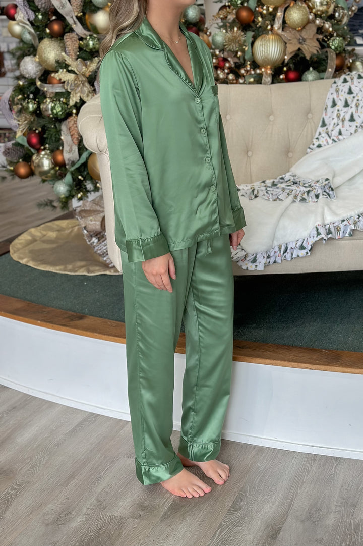 J. Marie Satin Pajama Set - Green