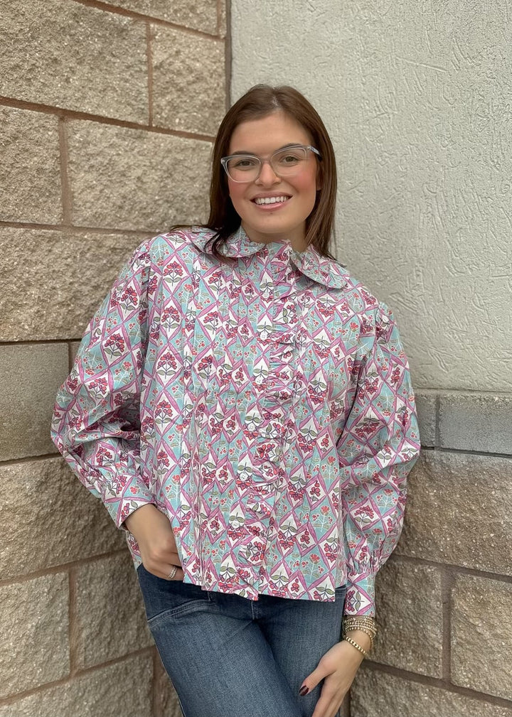 Paris Floral Vintage Ruffle Top