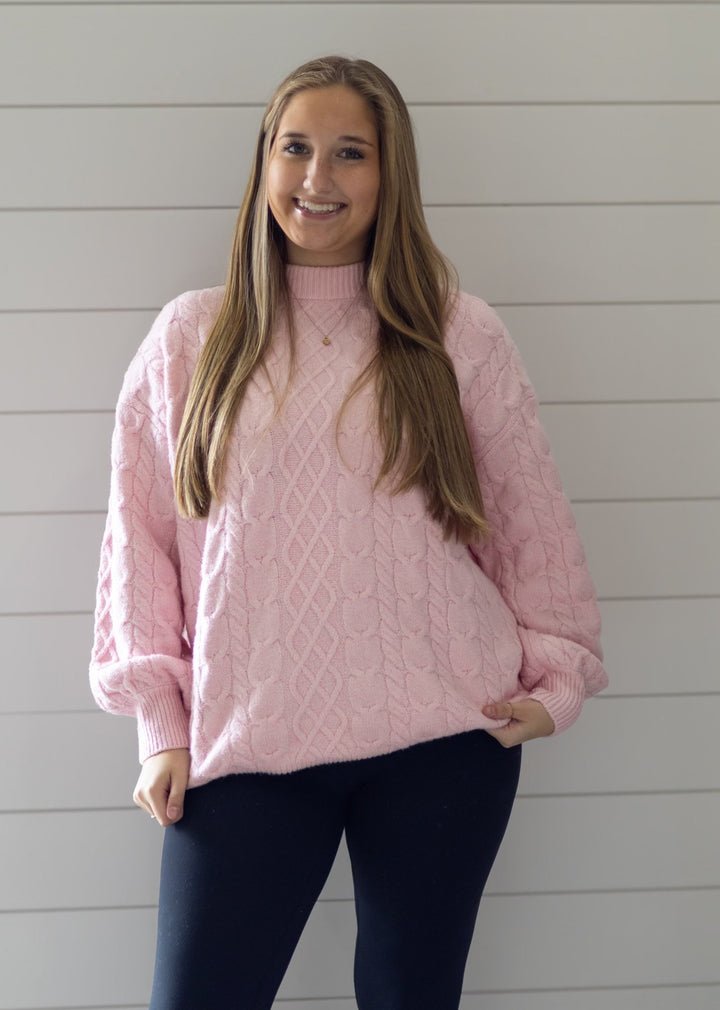 Comfy Cozy Cable Sweater Pink Mist