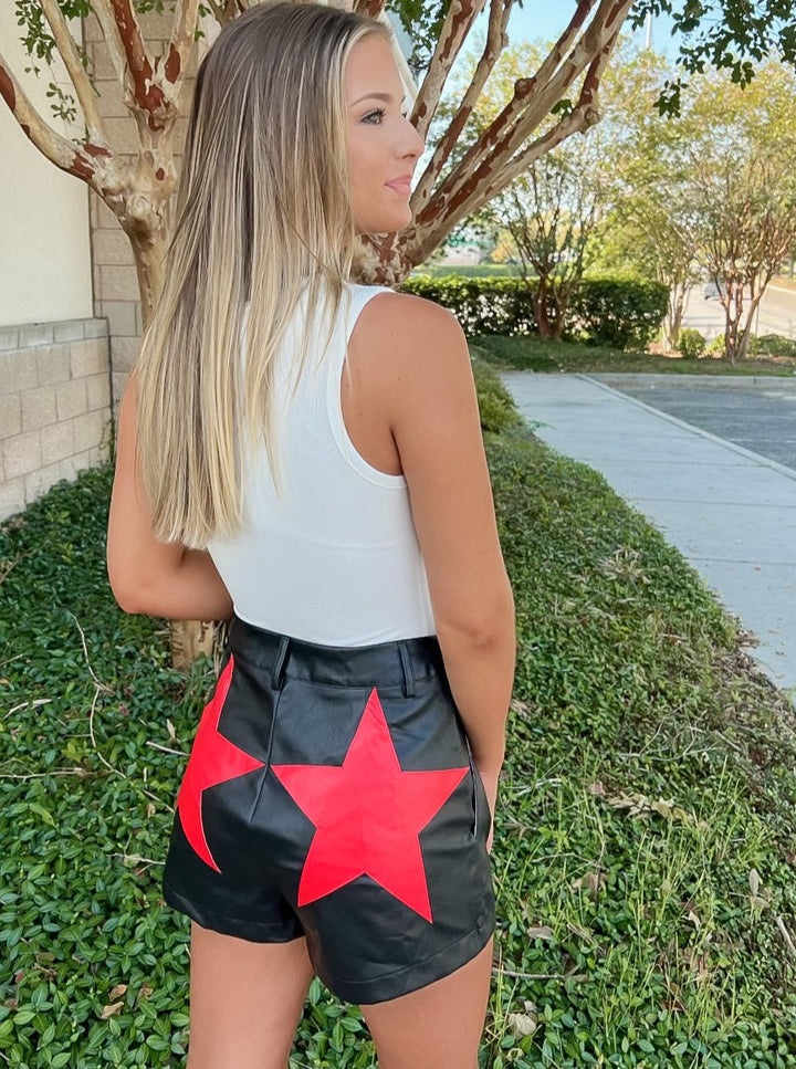 Black w/ Red Star Pocket Shorts
