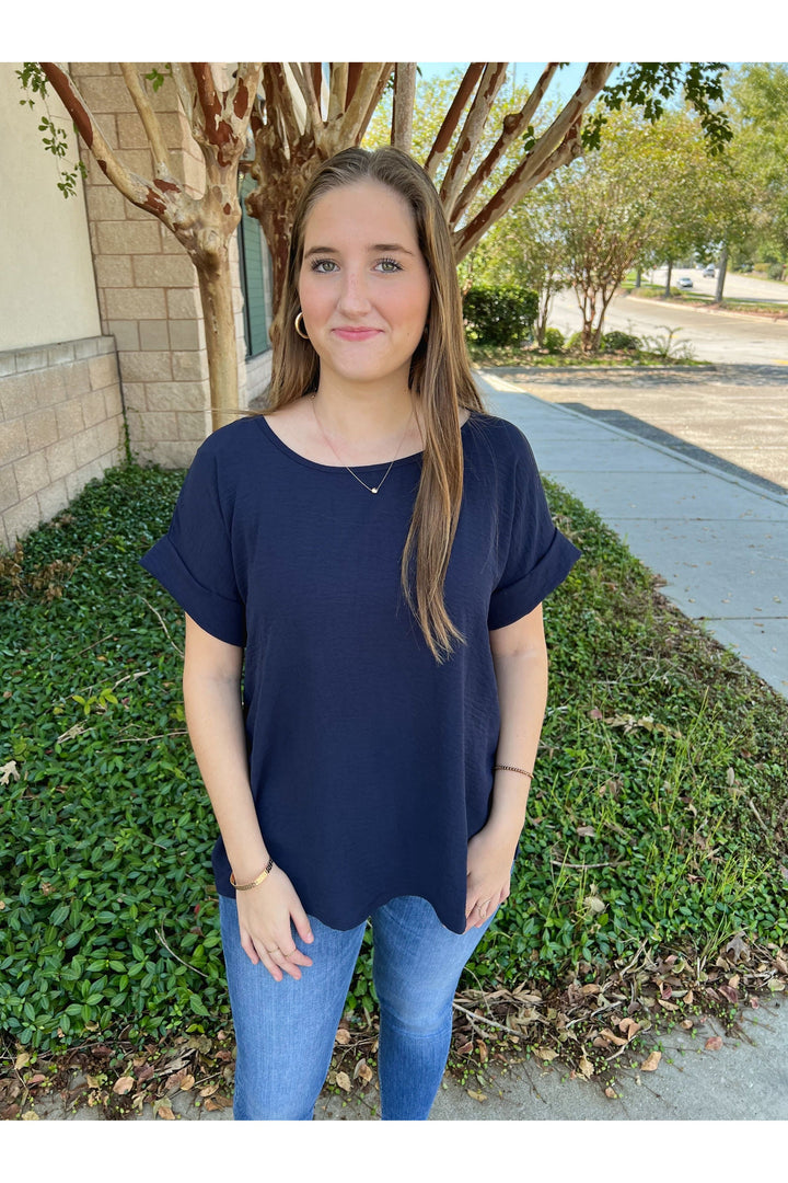 Best Basic Round Neck Blouse: Navy