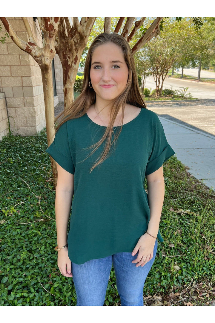 Best Basic Round Neck Blouse: Hunter Green