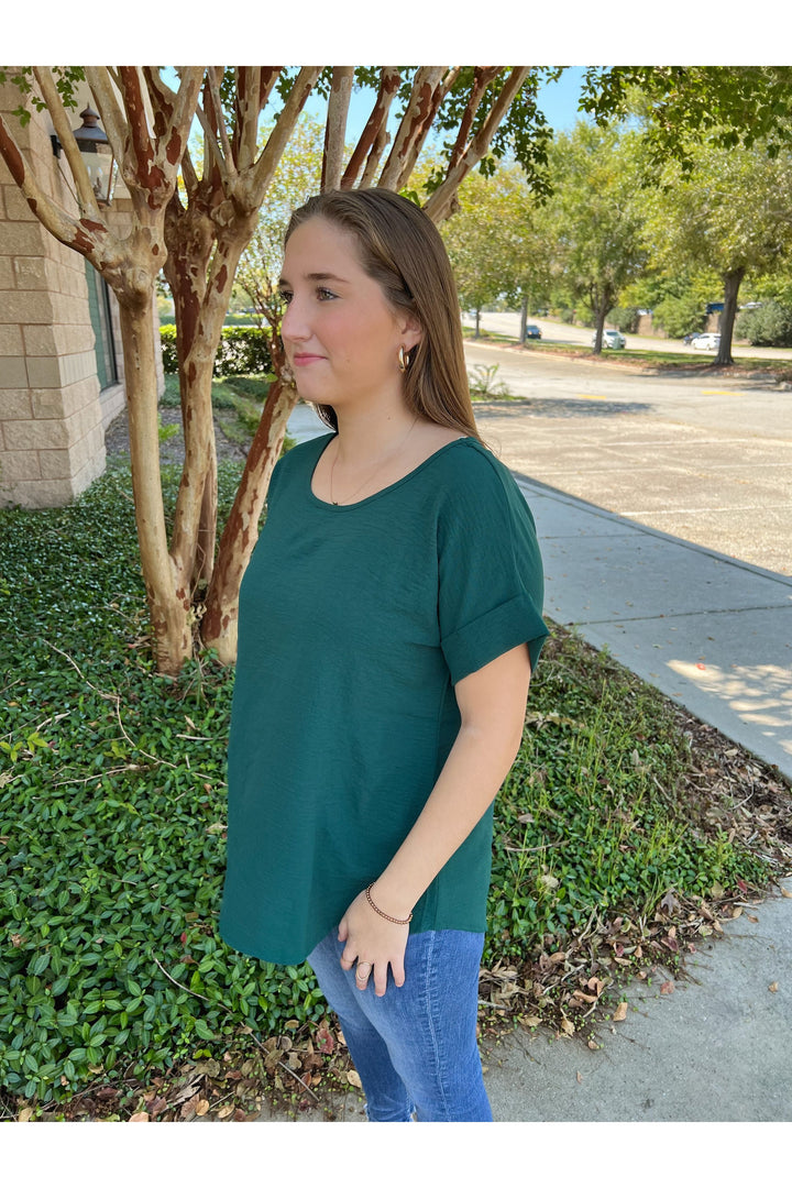Best Basic Round Neck Blouse: Hunter Green