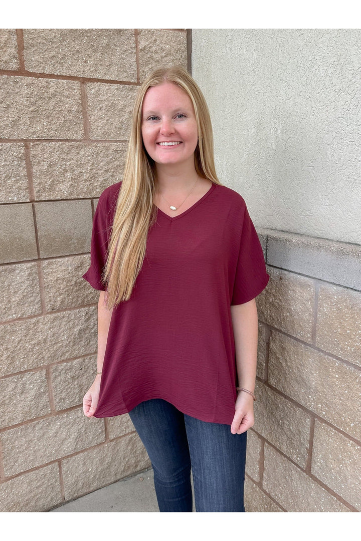 Best Basic V-Neck Blouse: Burgundy
