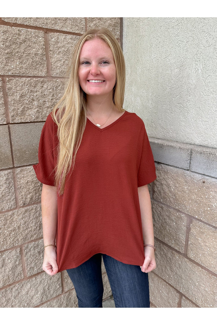 Best Basic V-Neck Blouse: Chocolate