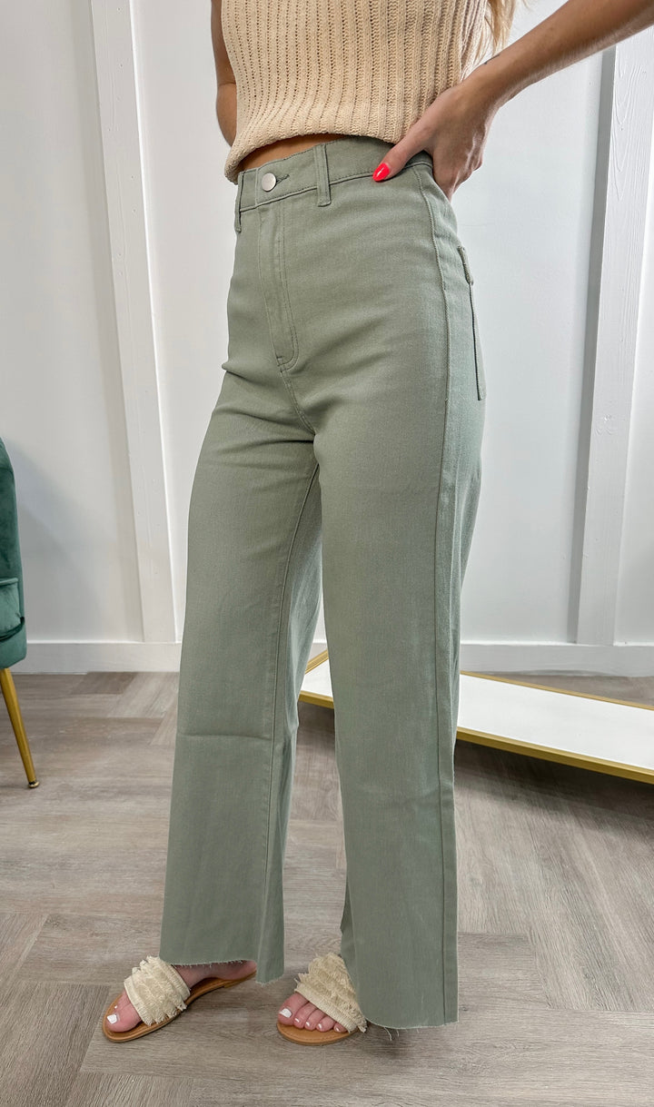 Annie Wide Leg Jeans- Olive
