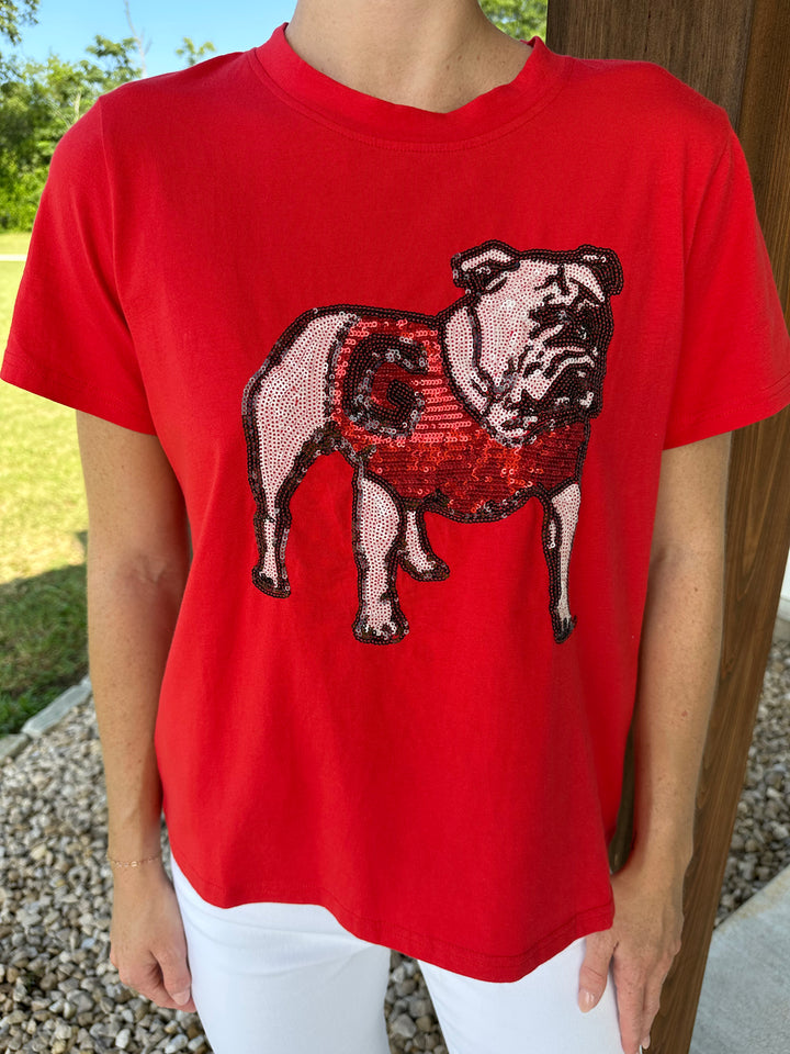 The Sequin Shirt, Standing Bulldog (Red)