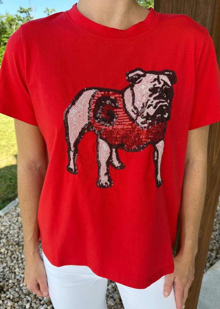 The Sequin Shirt, Standing Bulldog (Red)