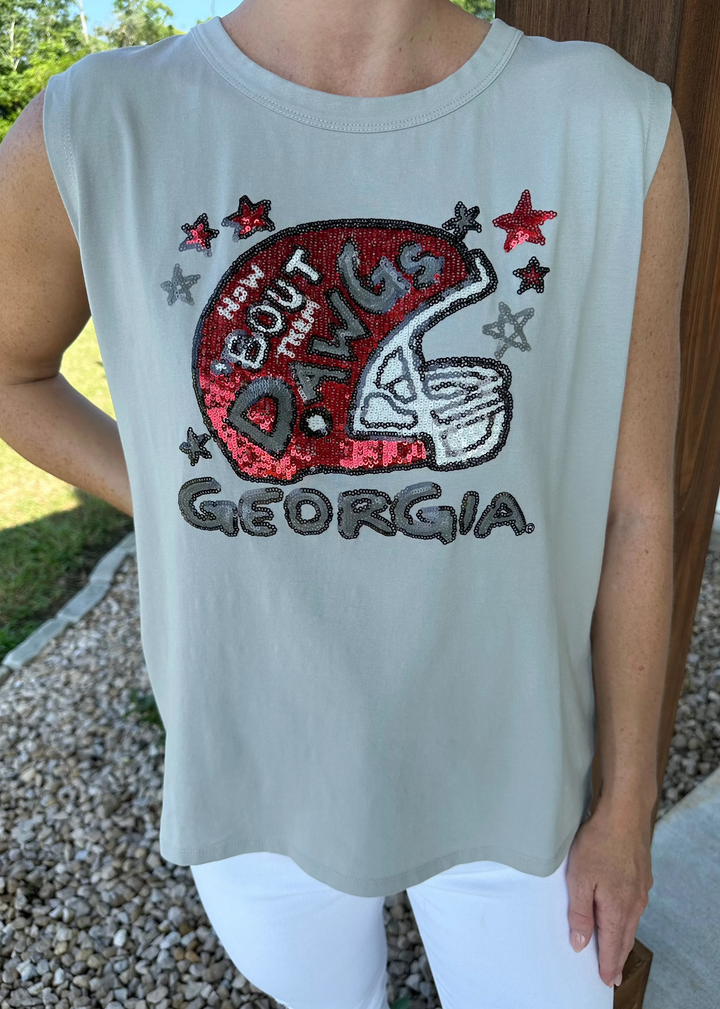 The Sequin Muscle Tank, Georgia Helmet