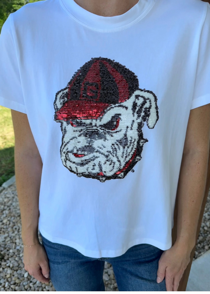 The Sequin Shirt, Georgia Bulldog - White