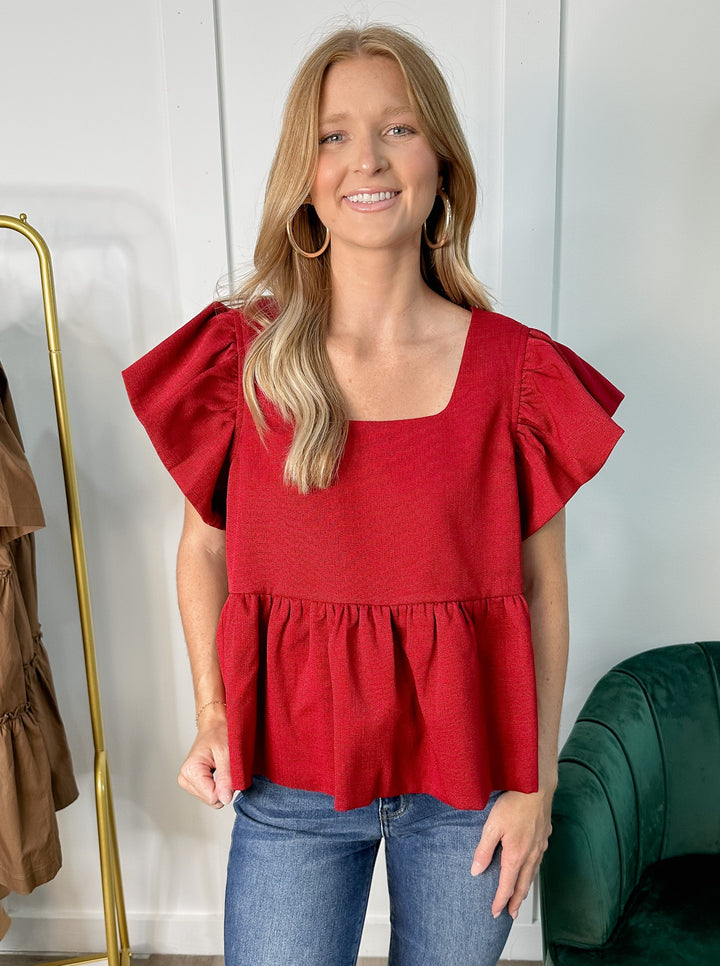 All The Flare Top: Burgundy
