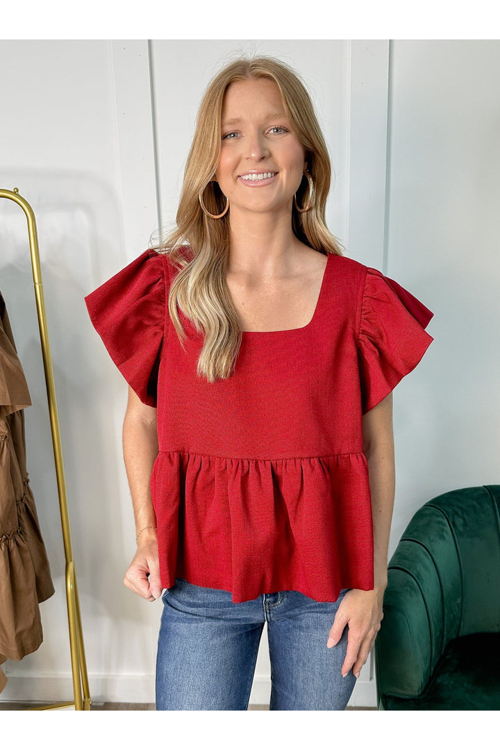 All The Flare Top: Burgundy