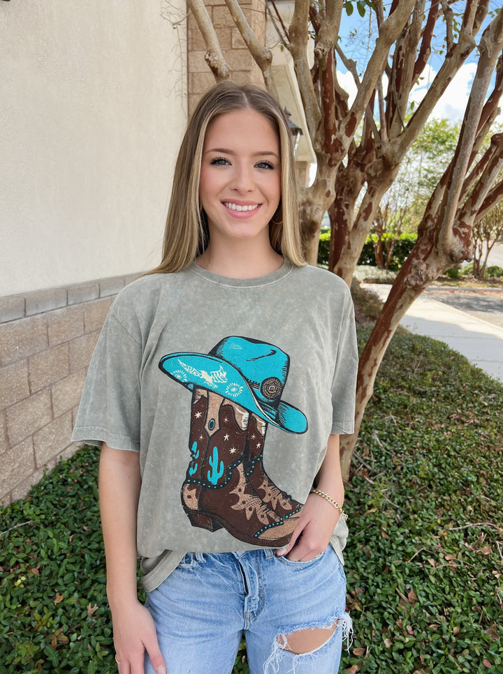 Turquoise Hat + Boots Graphic Tee