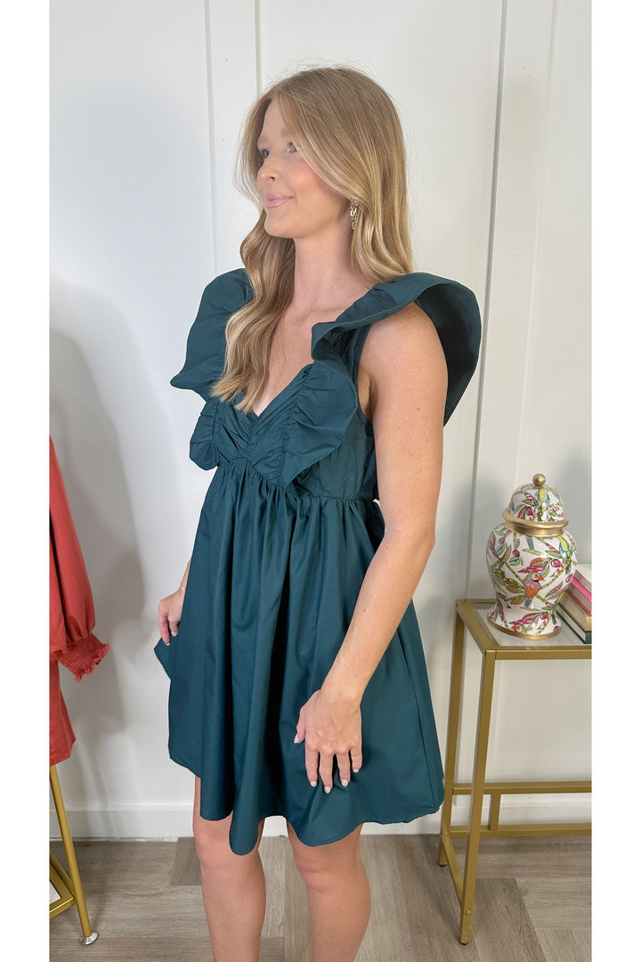 Annalise Ruffle Dress: Teal