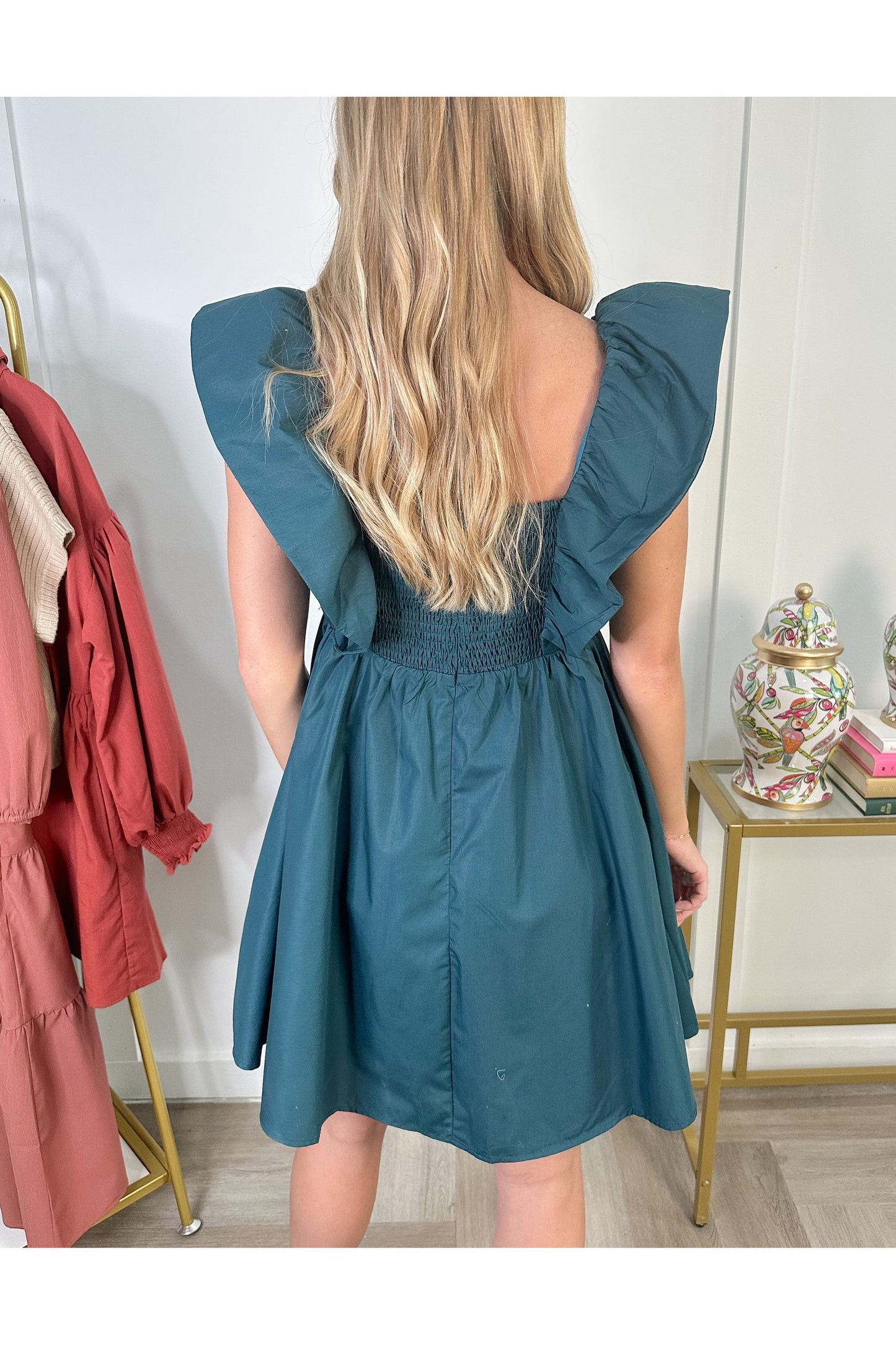 Annalise Ruffle Dress: Teal